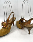 60s Vintage Buckled Stiletto Slingback Heels Olive Green Suede & Leather Shoes Risque VFG