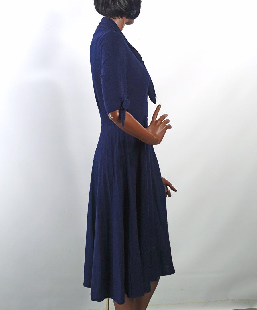 50s Day Dress Sailor Inspired Collar Accordion Pleated Skirt Vintage Jersey Knit Medium Rite-Fit VFG 50s Day Dress Sailor Inspired Collar Accordion Pleated Skirt Vintage Jersey Knit Medium Rite-Fit VFG
