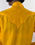 Deadstock 70s Western Cowboy Shirt Vintage Stop Sign Yellow Diamond Snaps 15M Rockmount VFG