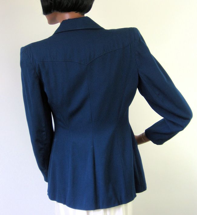40s Vintage Gab Jacket Fit and Flare Navy Blue Medium Rollman's VFG