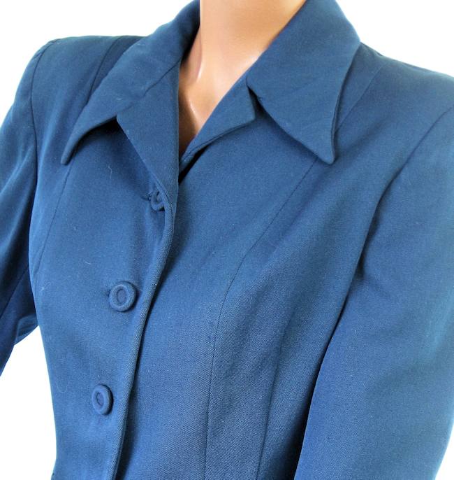 40s Vintage Gab Jacket Fit and Flare Navy Blue Medium Rollman's VFG