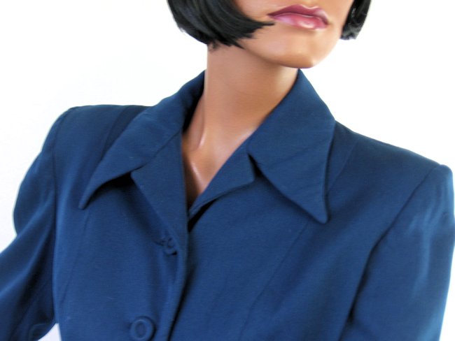40s Vintage Gab Jacket Fit and Flare Navy Blue Medium Rollman's VFG