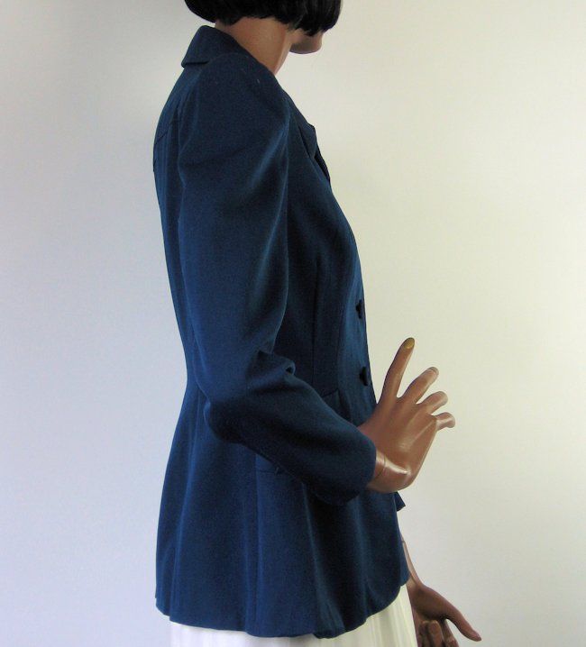 40s Vintage Gab Jacket Fit and Flare Navy Blue Medium Rollman's VFG