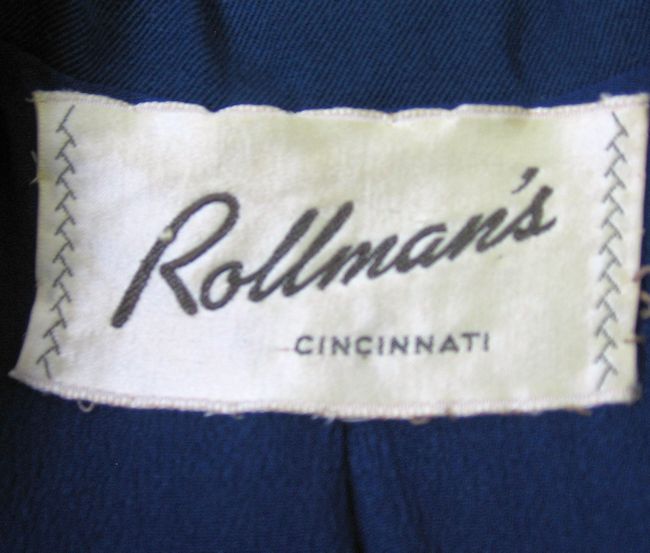 40s Vintage Gab Jacket Fit and Flare Navy Blue Medium Rollman's VFG