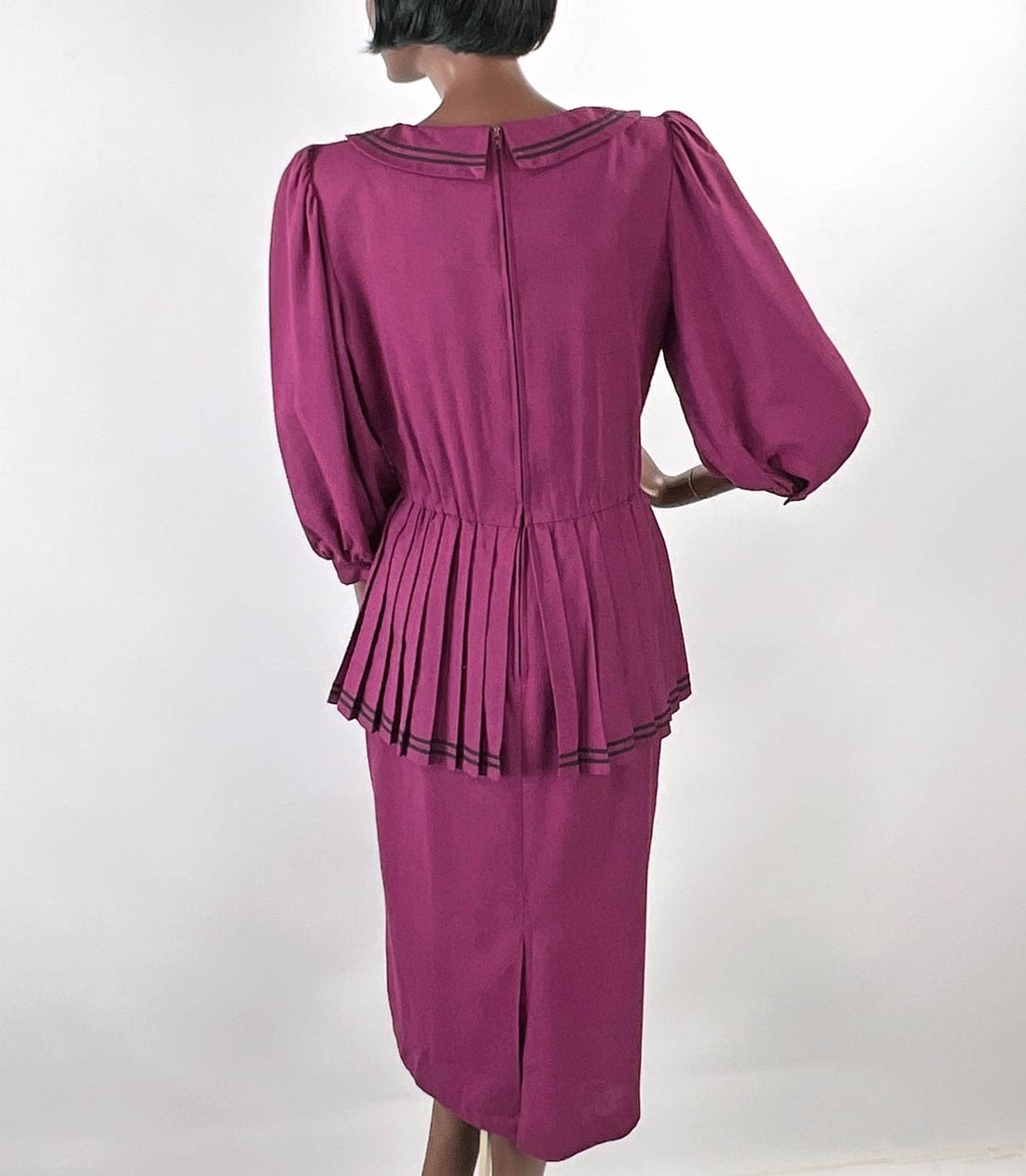 80s 90s Purple Peplum Vintage Dress 20s Middy Sailor Inspired Medium Sabino VFG