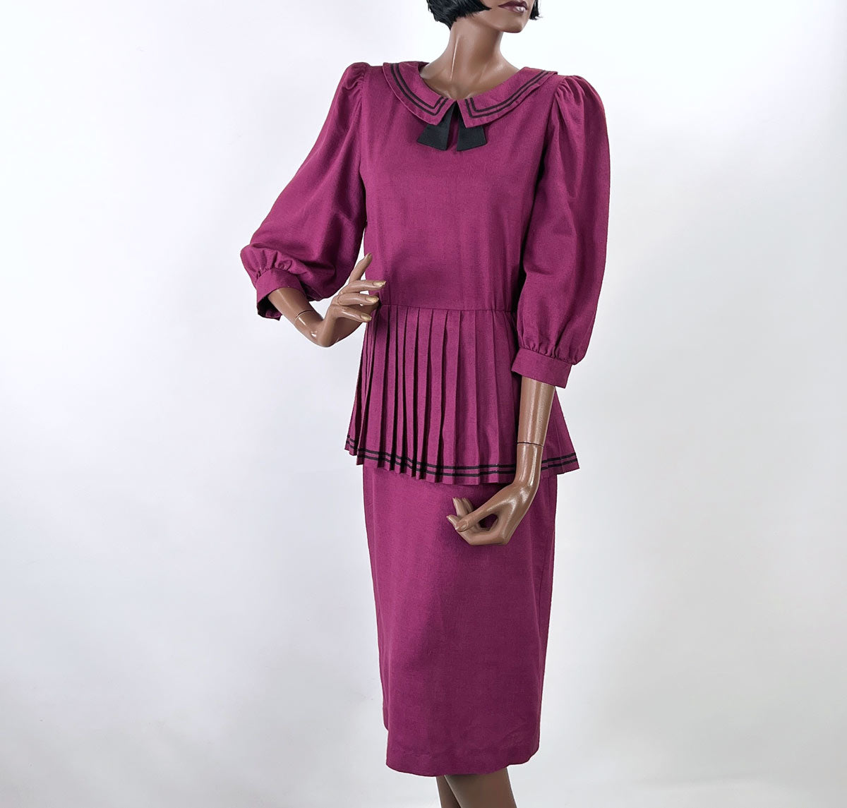 80s 90s Purple Peplum Vintage Dress 20s Middy Sailor Inspired Medium Sabino VFG 80s 90s Purple Peplum Vintage Dress 20s Middy Sailor Inspired Medium Sabino VFG