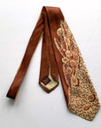 40s Necktie Brown & Cream Vintage Autumn Wheat Spidery Floral Print VFG Selected Fabrics Resilient Construction