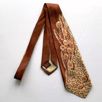 40s Necktie Brown & Cream Vintage Autumn Wheat Spidery Floral Print Jacquard VFG Selected Fabrics Resilient Construction