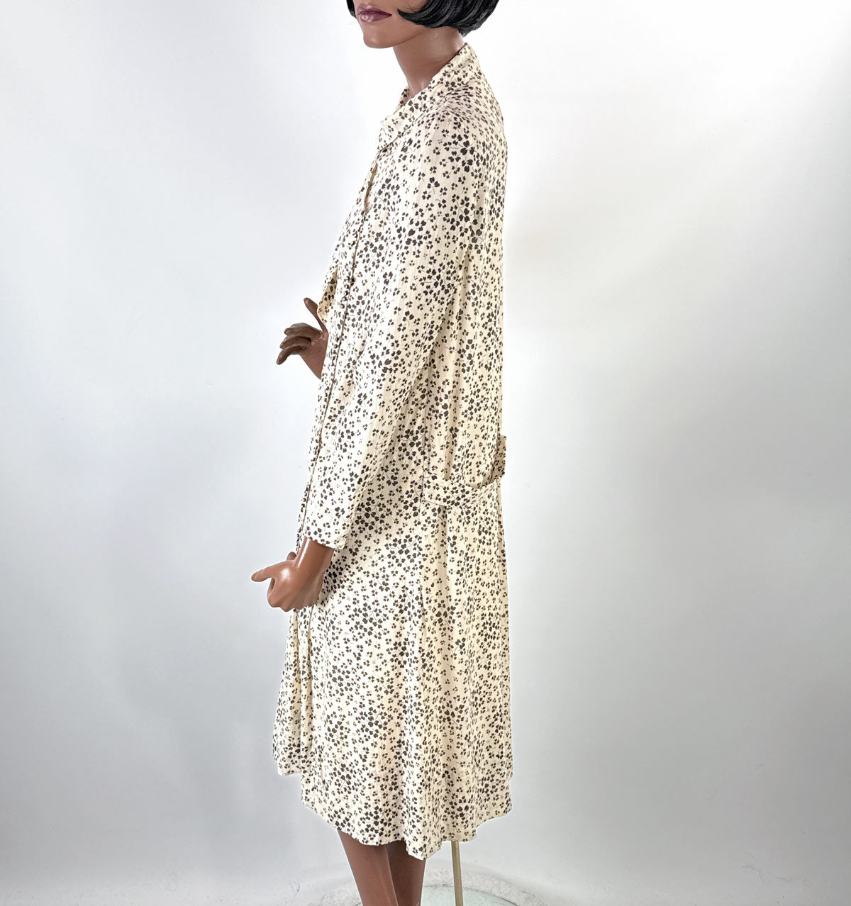 Vintage 20s Day Dress Novelty Shamrock Print Antique Rhinestone Buttons VFG