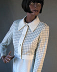 70s Vintage Silver White Lurex Maxi Dress and Cropped Jacket Outfit Small VFG