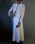 70s Vintage Silver White Lurex Maxi Dress and Cropped Jacket Outfit Small VFG