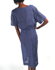 50s 60s Deadstock Vintage Day Dress XL Blue White Tattersall-Style Plaid Shirtwaist VFG Smartsetter
