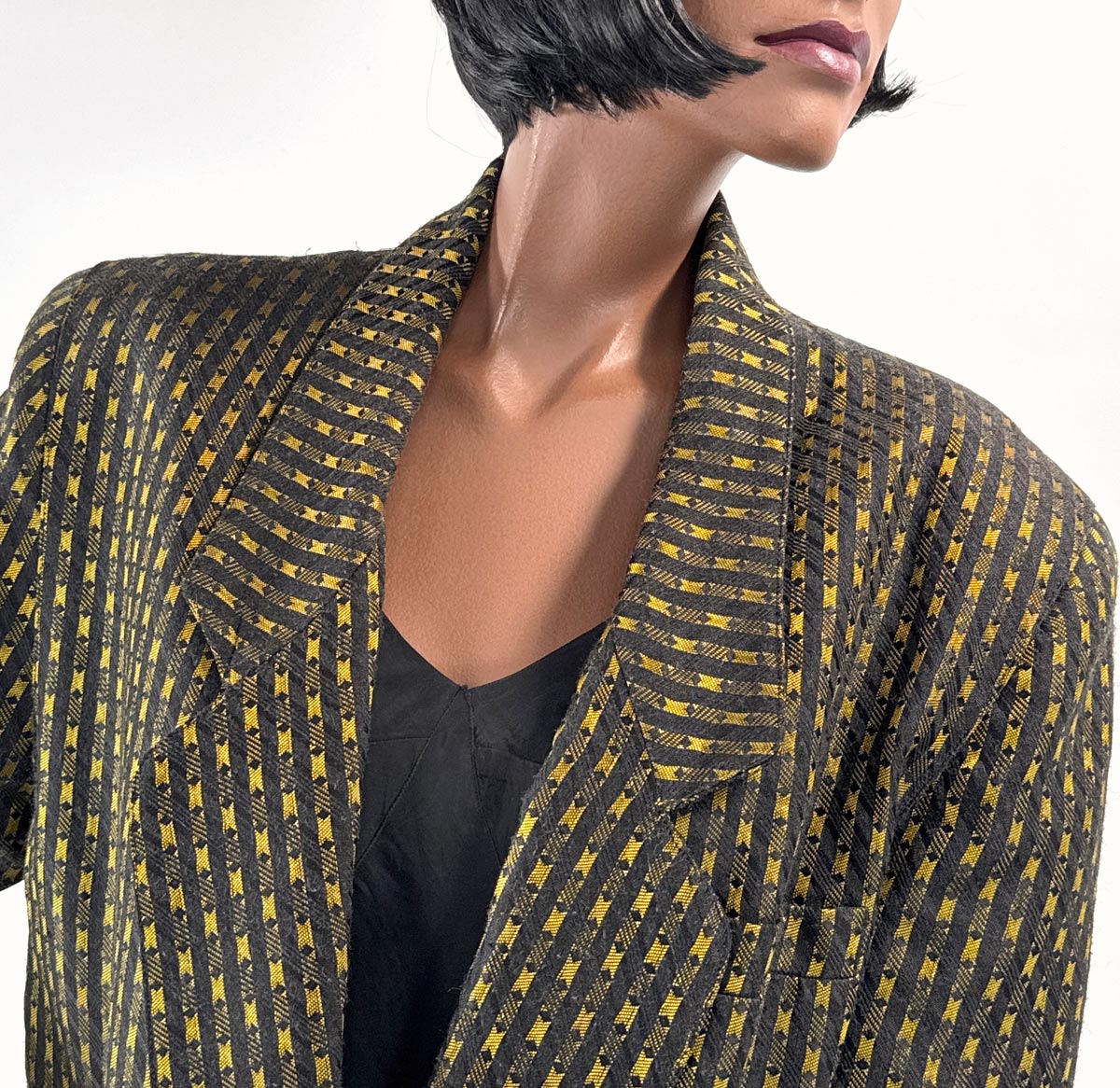 80s 90s Oversized Vintage Women's Blazer Jacket Gold &amp; Black Jacquard Big Suit Spitalnick VFG
