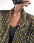 80s 90s Oversized Vintage Women's Blazer Jacket Gold & Black Jacquard Big Suit Spitalnick VFG