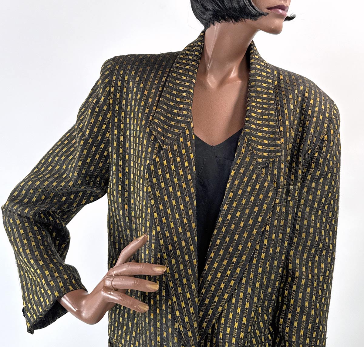 80s 90s Oversized Vintage Women's Blazer Jacket Gold &amp; Black Jacquard Big Suit Spitalnick VFG