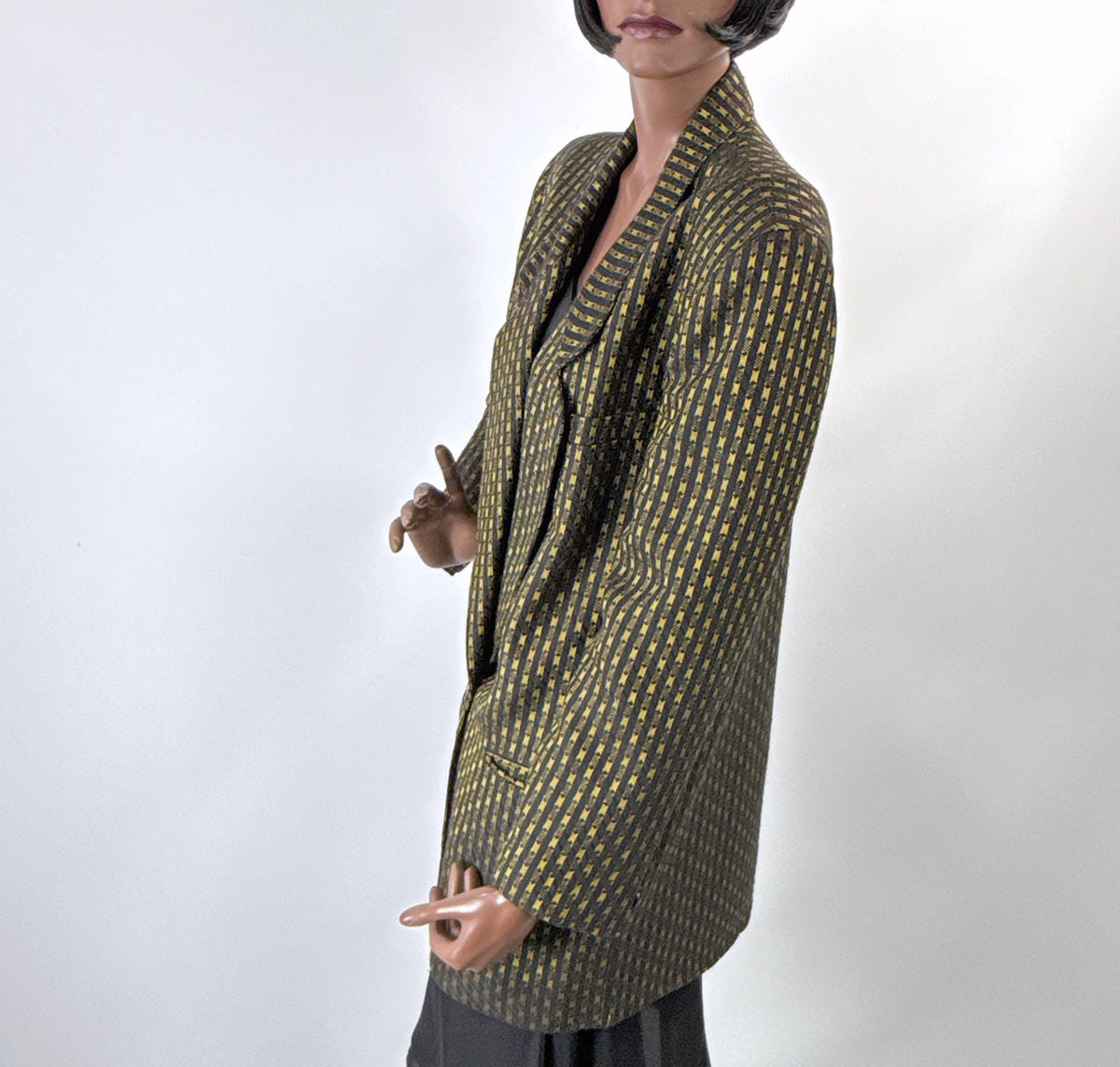 80s 90s Oversized Vintage Women's Blazer Jacket Gold &amp; Black Jacquard Big Suit Spitalnick VFG