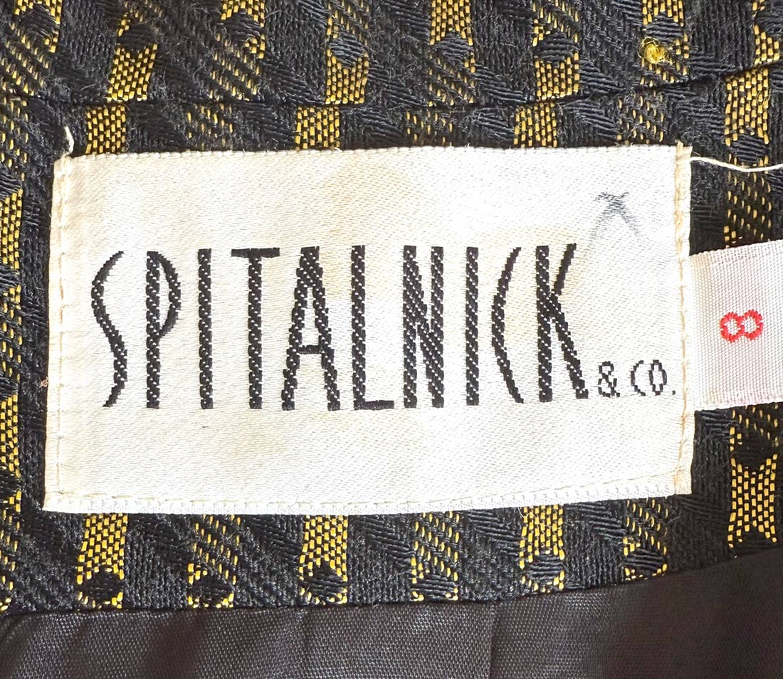 80s 90s Oversized Vintage Women's Blazer Jacket Gold &amp; Black Jacquard Big Suit Spitalnick VFG