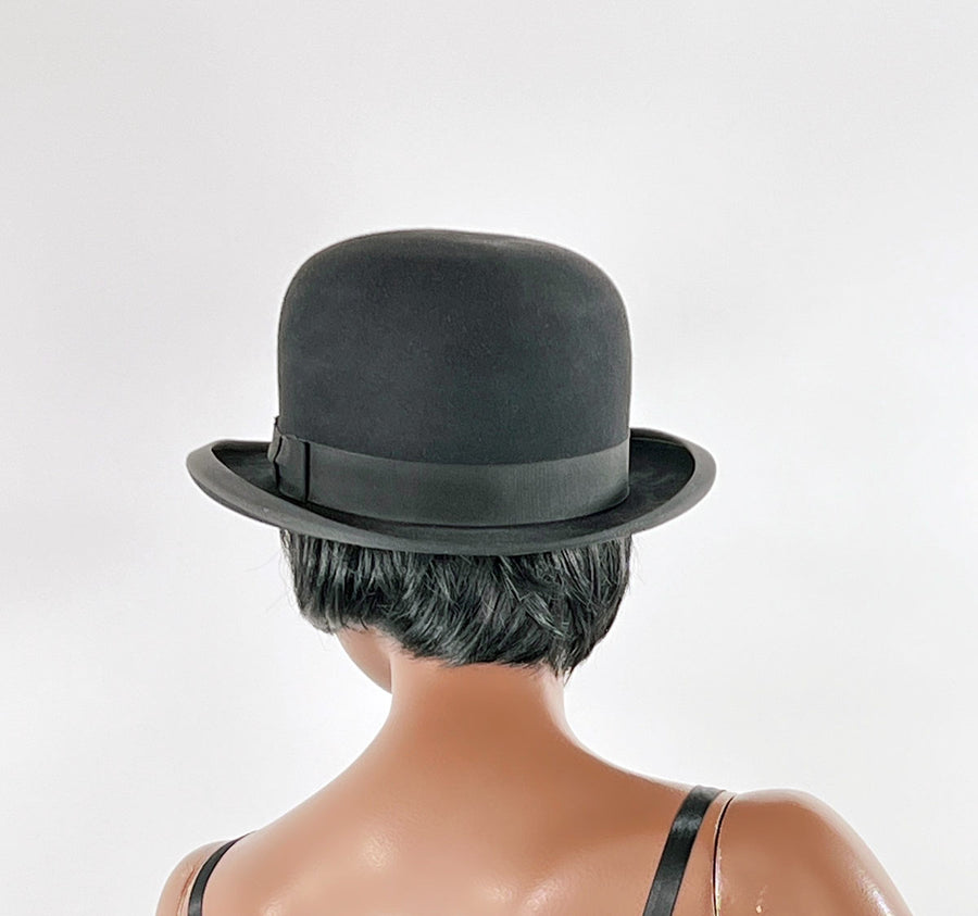 30s Vintage Stetson Hat Classic Bowler Black 7 1/4 Large Men's Women's VFG