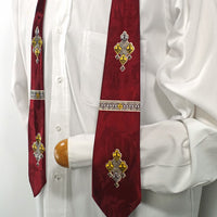 40s Necktie Men's Vintage Fleur de Lis Dark Red Jacquard White Yellow & Gray VFG