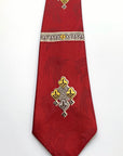 40s Necktie Men's Vintage Fleur de Lis Dark Red Jacquard White Yellow & Gray VFG