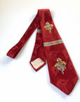 40s Necktie Men's Vintage Fleur de Lis Dark Red Jacquard White Yellow & Gray VFG