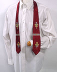 40s Necktie Men's Vintage Fleur de Lis Dark Red Jacquard White Yellow & Gray VFG