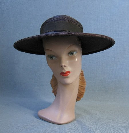 40s Vintage Platter Hat Brown Women's Wide Brim by Sunnyland VFG New York Creation