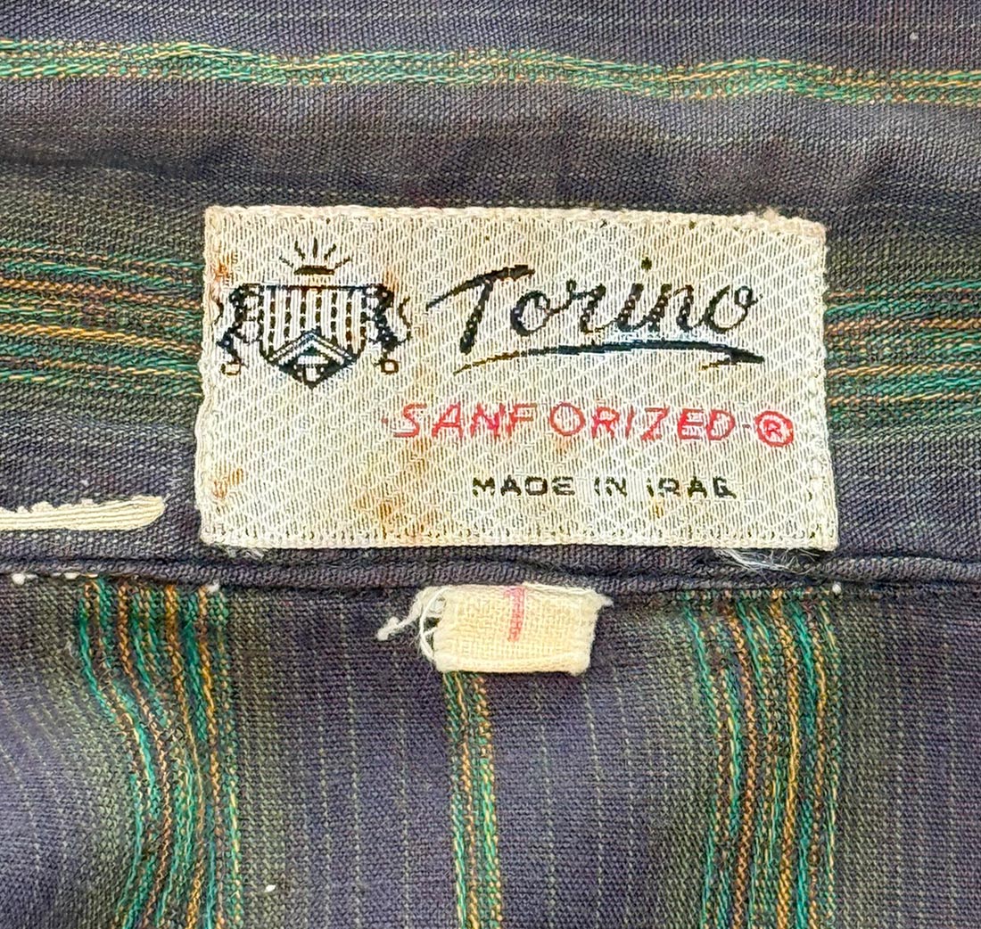 Vintage 50s Striped Shirt Rockabilly Dark Torino Large VFG