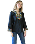 70s Women's Blouse Cottagecore Top Embroidered Vintage Boho Hippie Tunic S/M VFG Tramo