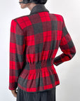 80s Designer Red & Gray Plaid Knit SweaterJacket Valentino VFG