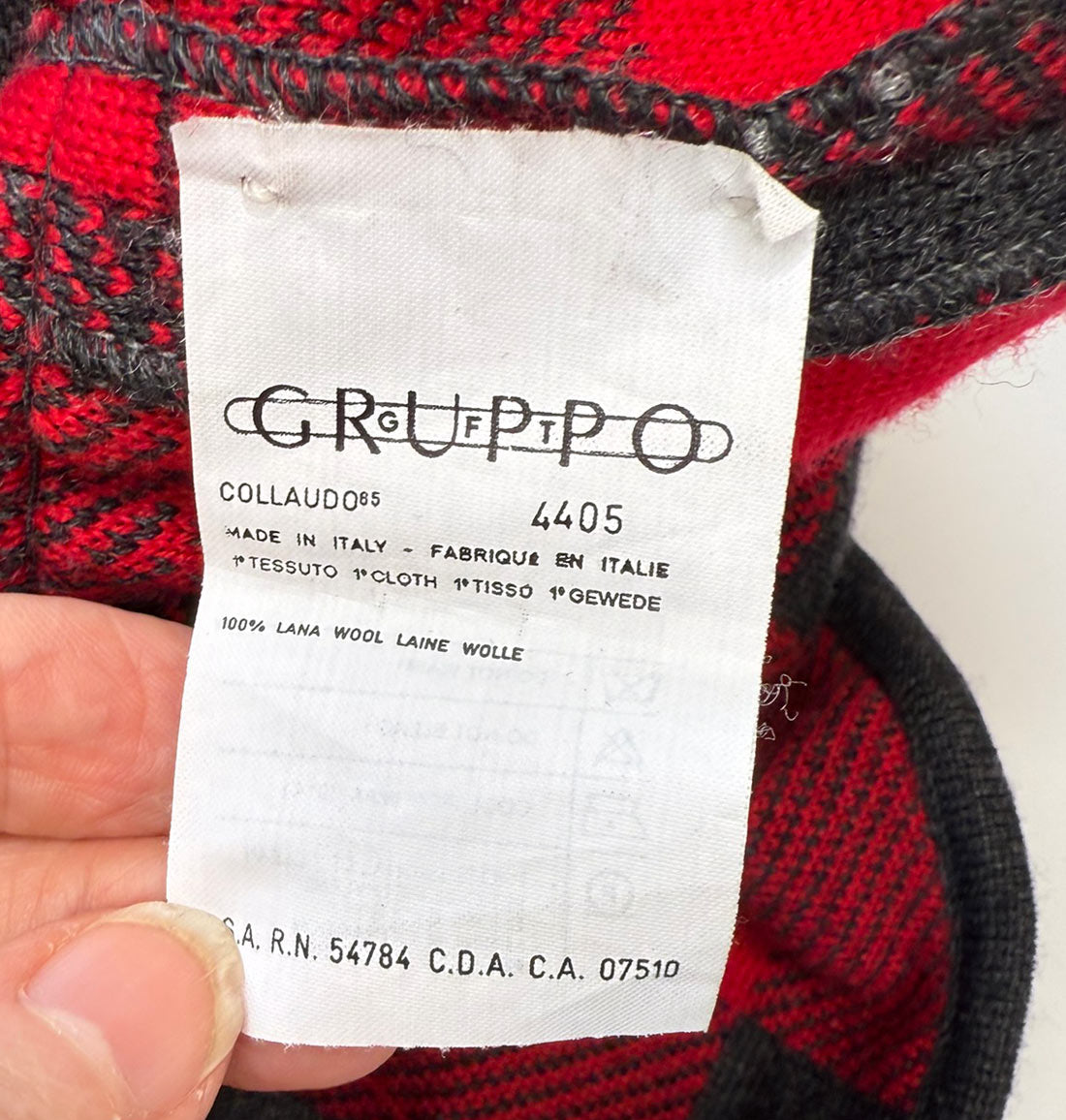 80s Designer Red &amp; Gray Plaid Knit SweaterJacket Valentino VFG