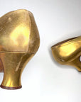 Vintage 20s Mary Jane Heels Antique Gold Leather Flapper Shoes Spanish Mallorca