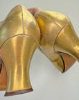 Vintage 20s Mary Jane Heels Antique Gold Leather Flapper Shoes Spanish Mallorca