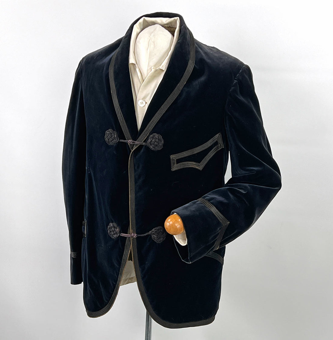 Edwardian Men's Velvet Smoking Jacket Midnight Blue Satin Trim Antique Flawed As Is VFG