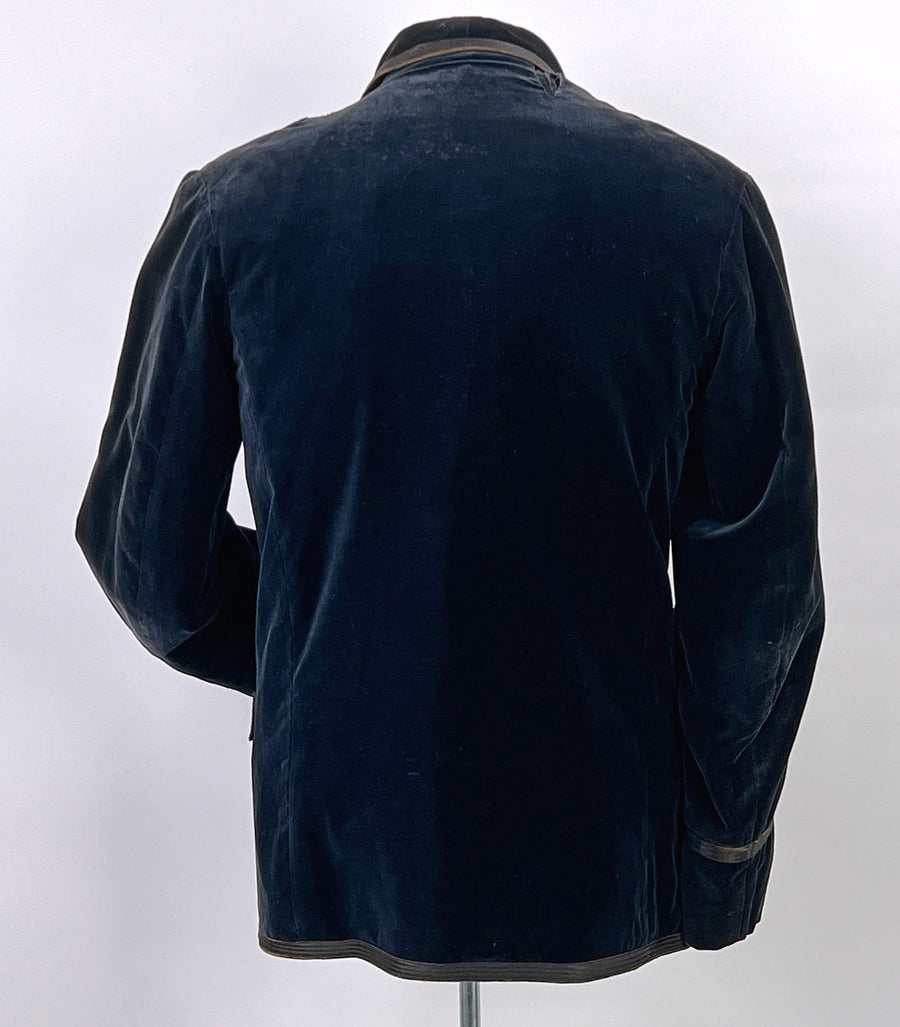 Edwardian Men's Velvet Smoking Jacket Midnight Blue Satin Trim Antique Flawed As Is VFG