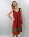 60s 70s Sun Dress Vintage Red Border Print Boho Vicky Vaughn VFG