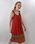 60s 70s Sun Dress Vintage Red Border Print Boho Vicky Vaughn VFG