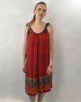 60s 70s Sun Dress Vintage Red Border Print Boho Vicky Vaughn VFG