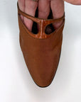 Vintage 20s Heels Brown Fabric Shoes Leather Trim Ankle Strap Button The White House VFG