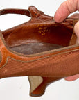Vintage 20s Heels Brown Fabric Shoes Leather Trim Ankle Strap Button The White House VFG