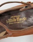 Vintage 20s Heels Brown Fabric Shoes Leather Trim Ankle Strap Button The White House VFG