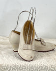 White Leather Pumps Vintage 30s Shoes Flat Bow Heels New Old Stock VFG