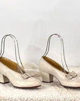 White Leather Pumps Vintage 30s Shoes Flat Bow Heels New Old Stock VFG