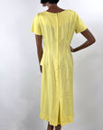 50s Yellow Fitted Dress Women's Vintage Peplum White Lace Accents Medium Grace da Pozzo VFG