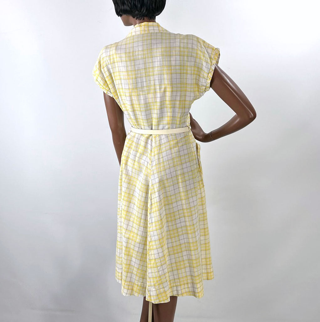 40s Summer Day Dress Vintage 50s Sunny Yellow Plaid Medium VFG 40s Summer Day Dress Vintage 50s Sunny Yellow Plaid Medium VFG