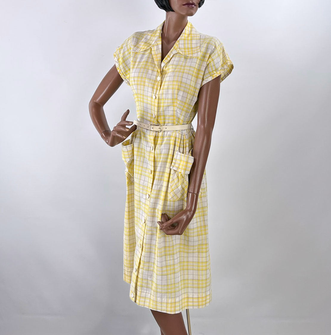 40s Summer Day Dress Vintage 50s Sunny Yellow Plaid Medium VFG – Mags Rags