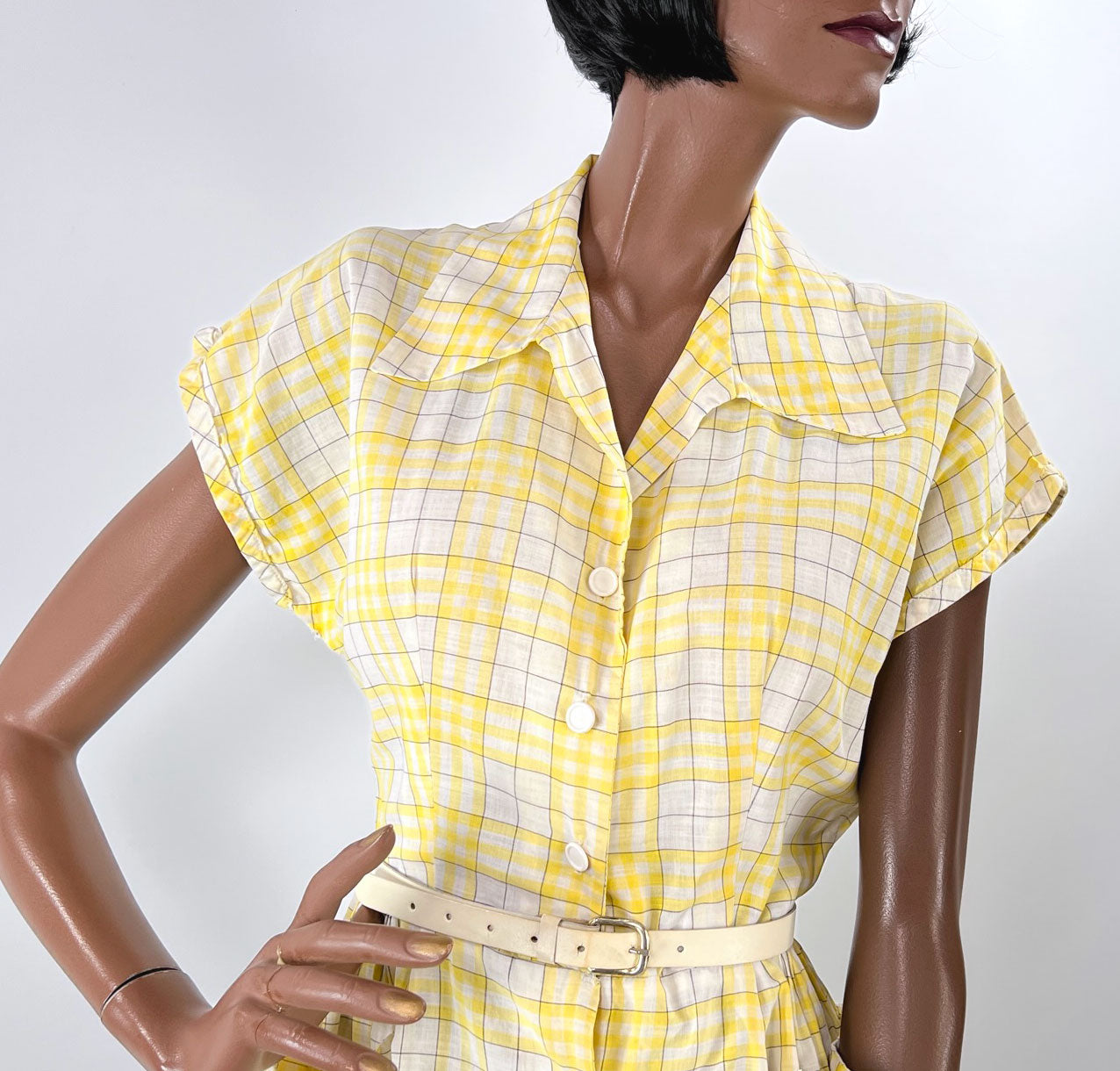 40s Summer Day Dress Vintage 50s Sunny Yellow Plaid Medium VFG 40s Summer Day Dress Vintage 50s Sunny Yellow Plaid Medium VFG