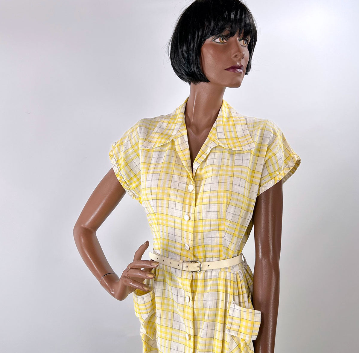 40s Summer Day Dress Vintage 50s Sunny Yellow Plaid Medium VFG 40s Summer Day Dress Vintage 50s Sunny Yellow Plaid Medium VFG