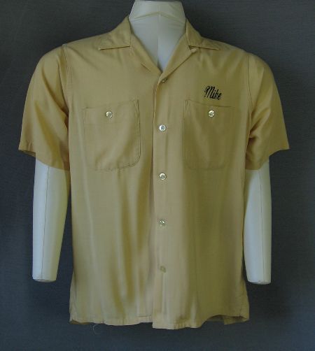vintage 1950s mens yellow bowling shirt