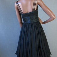 Women's 50s Dress Party Vintage Black Chiffon Full Skirt LBD Silk Small to Medium VFG